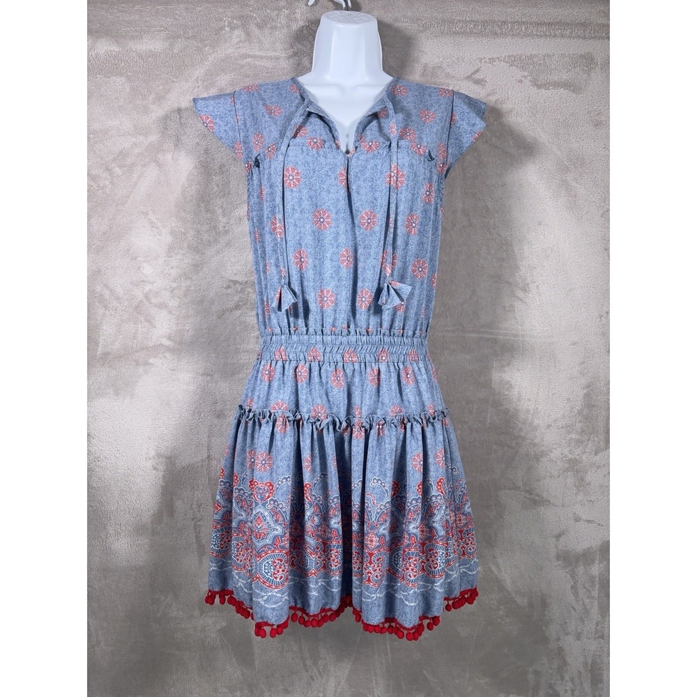 Misa Los Angeles Sandrine Dress Womens Small Blue Floral Paisley Boho Tassel